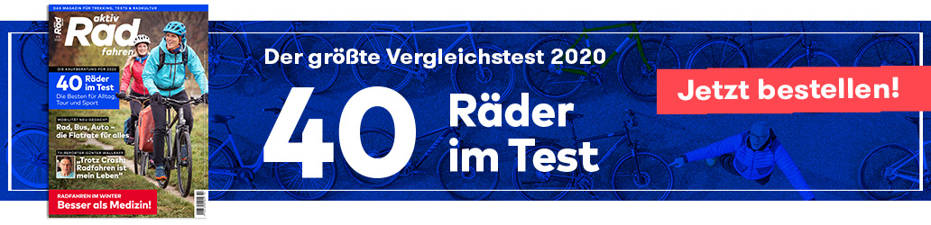 aktiv Radfahren 1-2/2020, Megatest 2020, Banner