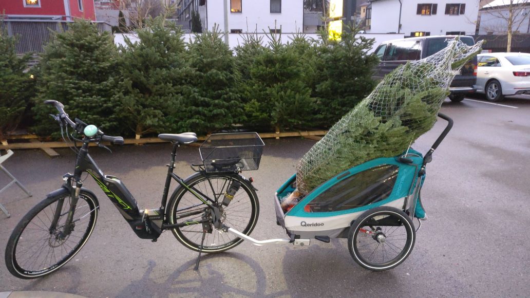Weihnachtsbaum, Transport, Fahrrad, E-Bike